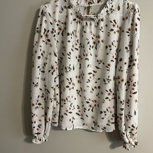 SHEIN White and Brown Floral Blouse